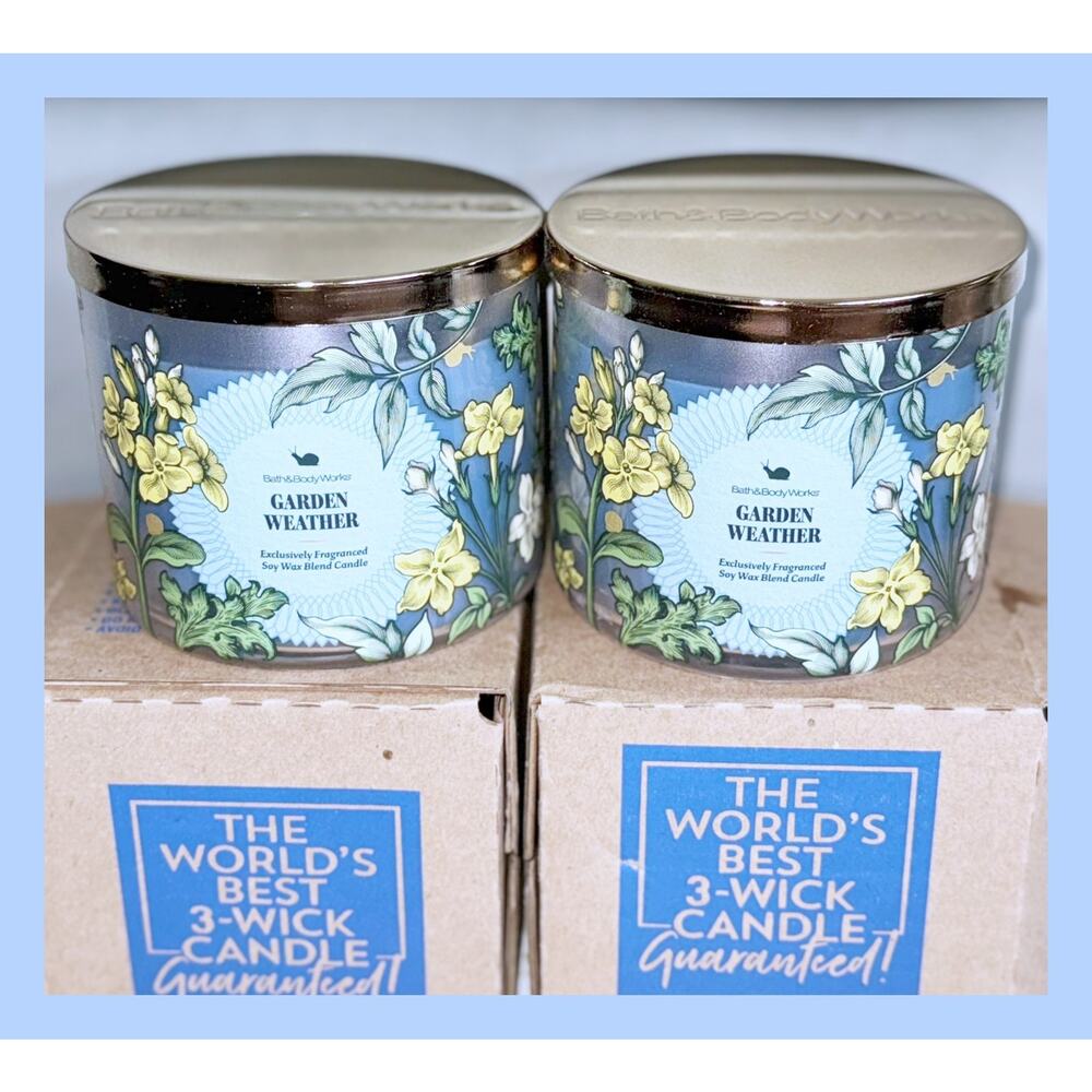 Lot of 2 Bath & Body Works Garden Weather Large 3-Wick Candle 14.5oz